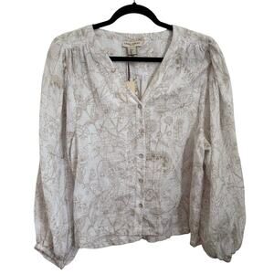 Laura Ashley Floral Cottagecore Cotton Gauze Long Sleeve Blouse Size L NWT